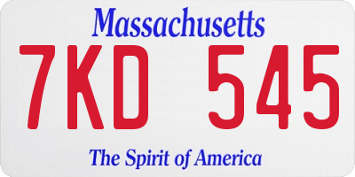 MA license plate 7KD545