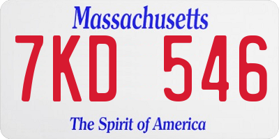 MA license plate 7KD546