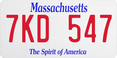MA license plate 7KD547