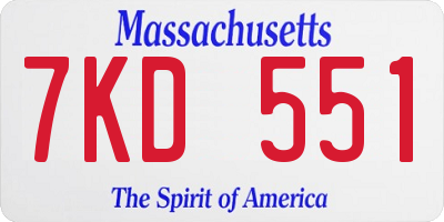 MA license plate 7KD551