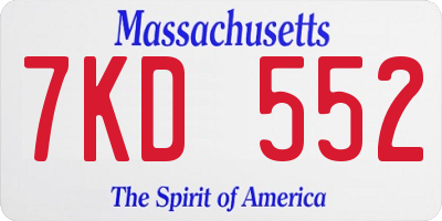 MA license plate 7KD552