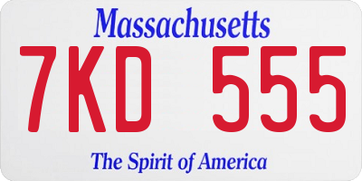 MA license plate 7KD555