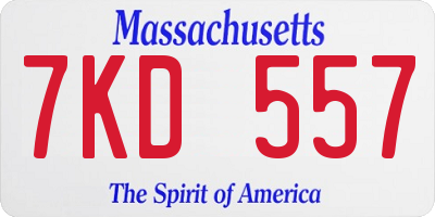 MA license plate 7KD557