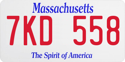 MA license plate 7KD558