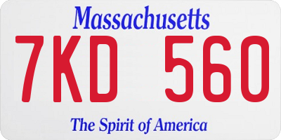 MA license plate 7KD560