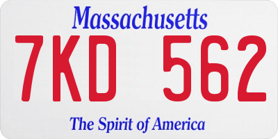 MA license plate 7KD562