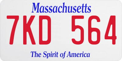MA license plate 7KD564