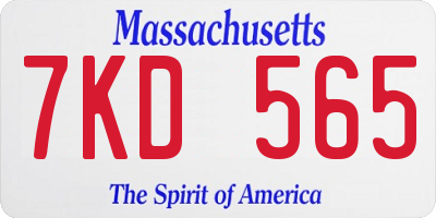 MA license plate 7KD565