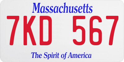 MA license plate 7KD567