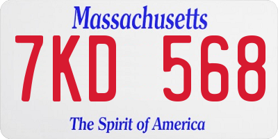 MA license plate 7KD568