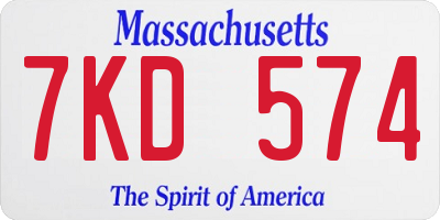 MA license plate 7KD574