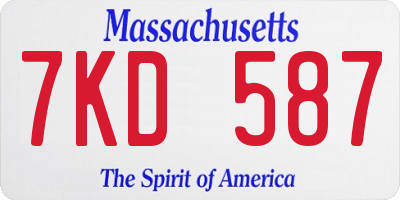 MA license plate 7KD587