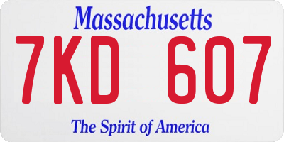 MA license plate 7KD607