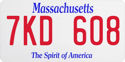 MA license plate 7KD608