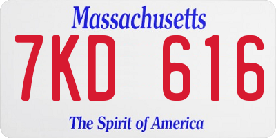 MA license plate 7KD616
