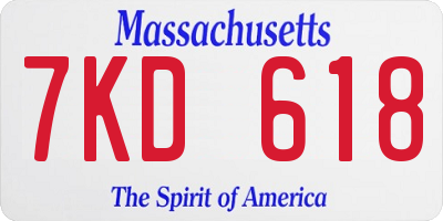 MA license plate 7KD618