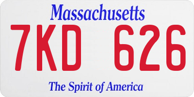 MA license plate 7KD626