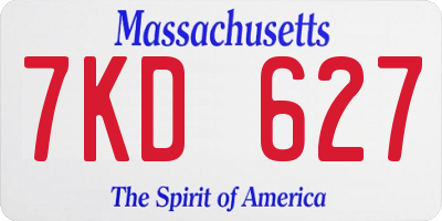 MA license plate 7KD627