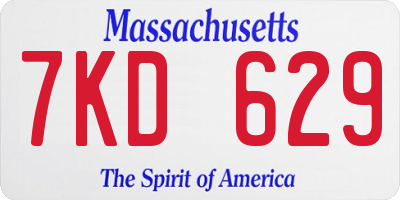 MA license plate 7KD629