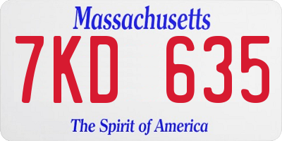 MA license plate 7KD635