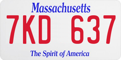 MA license plate 7KD637