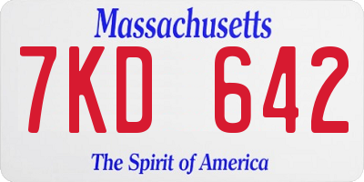MA license plate 7KD642