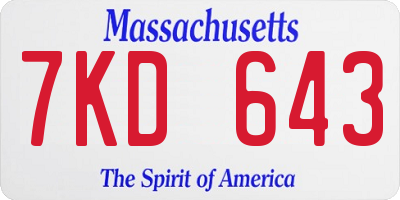MA license plate 7KD643