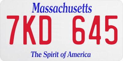 MA license plate 7KD645