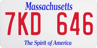 MA license plate 7KD646