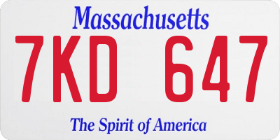 MA license plate 7KD647