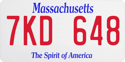 MA license plate 7KD648