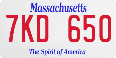 MA license plate 7KD650