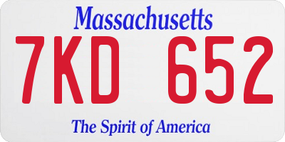 MA license plate 7KD652