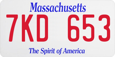 MA license plate 7KD653