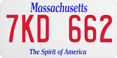 MA license plate 7KD662