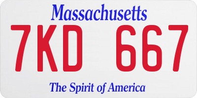 MA license plate 7KD667