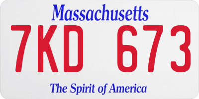 MA license plate 7KD673