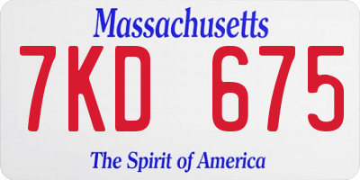 MA license plate 7KD675