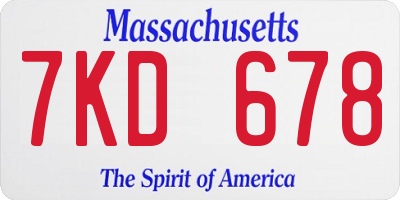 MA license plate 7KD678