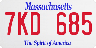 MA license plate 7KD685