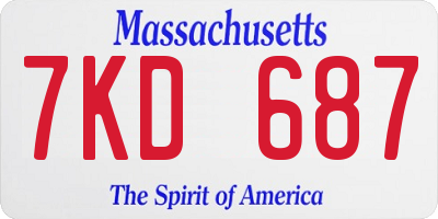 MA license plate 7KD687