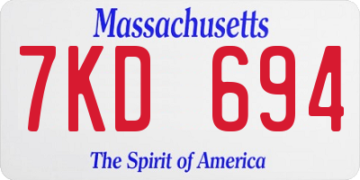 MA license plate 7KD694