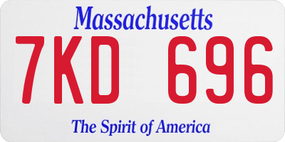 MA license plate 7KD696