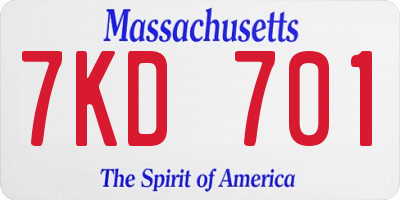 MA license plate 7KD701