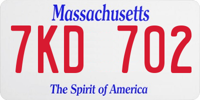MA license plate 7KD702