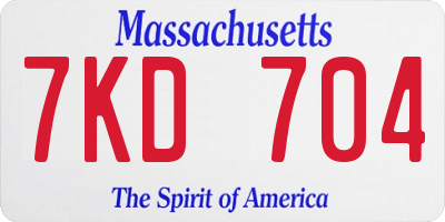 MA license plate 7KD704