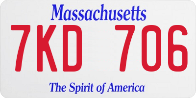MA license plate 7KD706