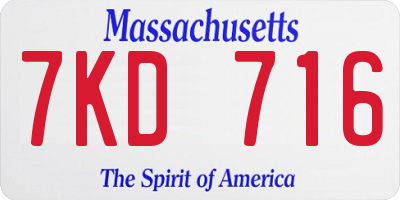 MA license plate 7KD716