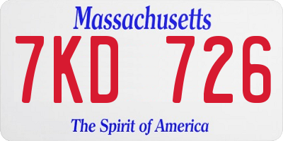 MA license plate 7KD726
