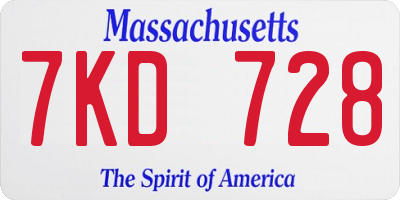MA license plate 7KD728